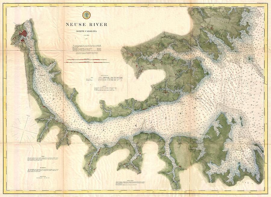 Vintage map of the Neuse River, 1874